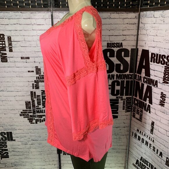 Forgotten Grace Coral Lace Trim Cold Shoulder Top - Picture 5 of 6